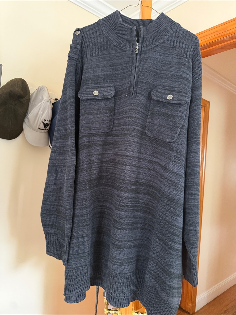 Men's Zip-Neck Sweater with Front Pockets — Dark Blue